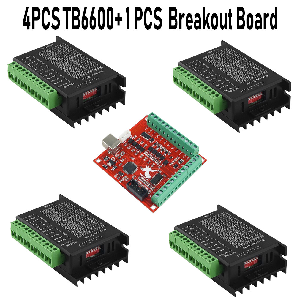 Mach3 Usb Cnc Controller 4 Axis 100Khz - 4 Stuks Stepper Motor Driver Tb6600