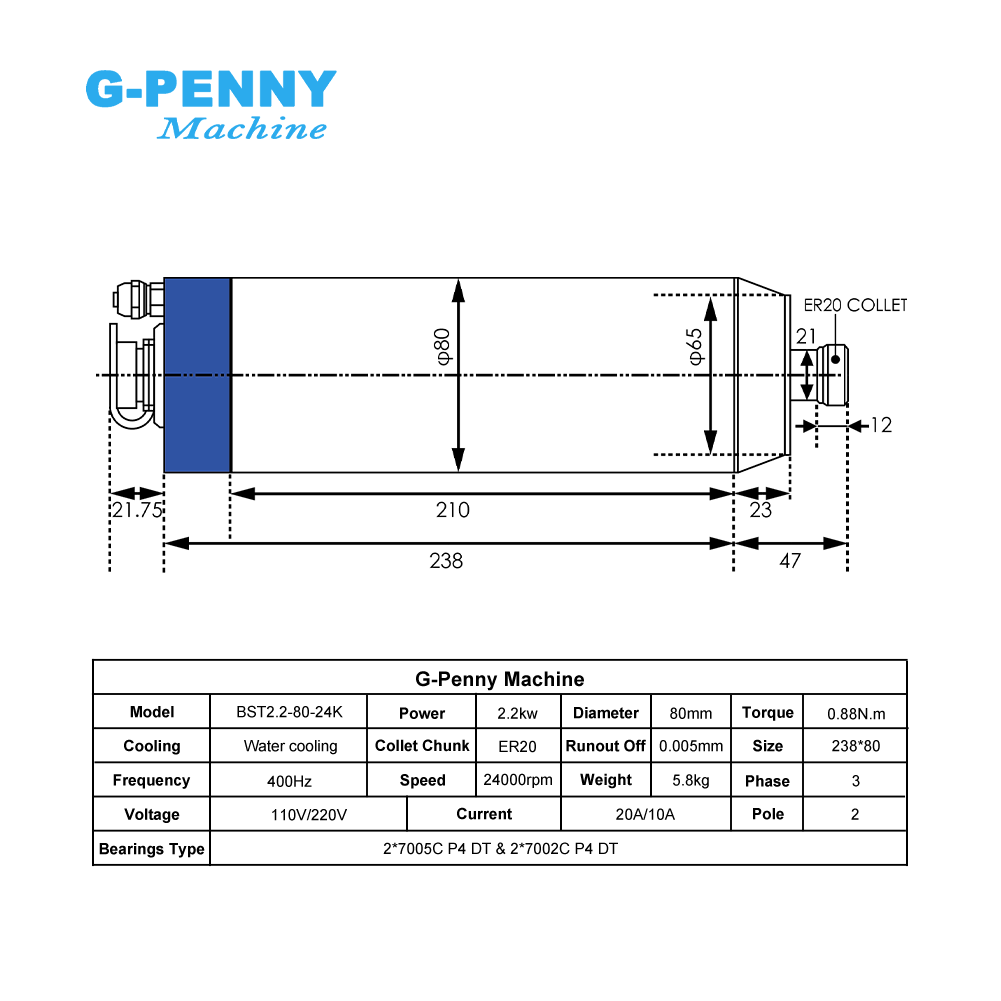 G-Penny 2.2KW ER20 Bullet Wate - 2.2Kw Water Cooled Spindle Kit Vfd recensie en prijs